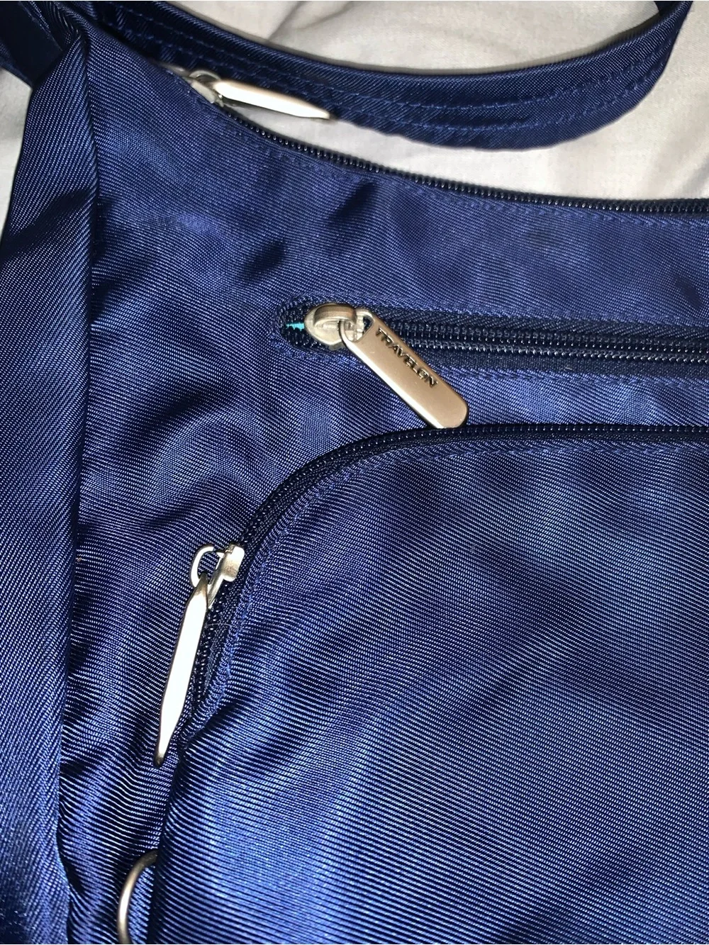 Travelon Blue Anti-Theft Nylon Crossbody Travel Bag RFID Locking Purse - Picture 3 of 9